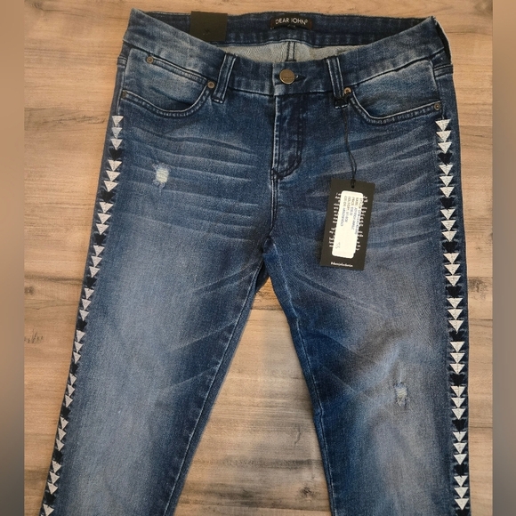 NWT Dear John American Classic Dark Blue Skinny Jeans with White Accents Size 27 - Picture 5 of 11